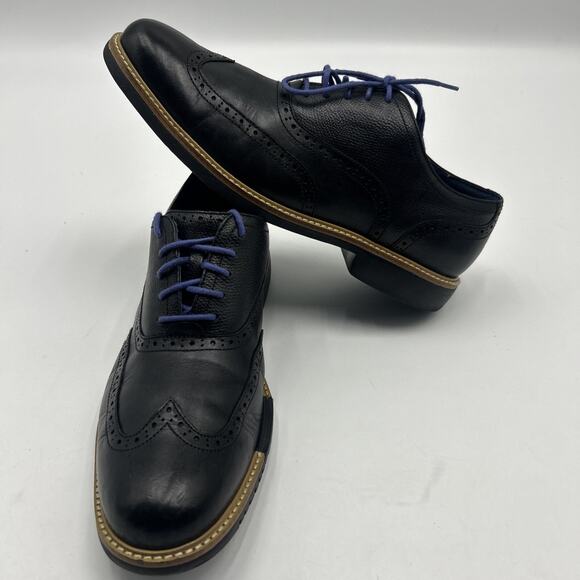 Cole Haan Great Jones Mens 9.5 Black Leather Wingtip Oxfords Purple Laces main image 5